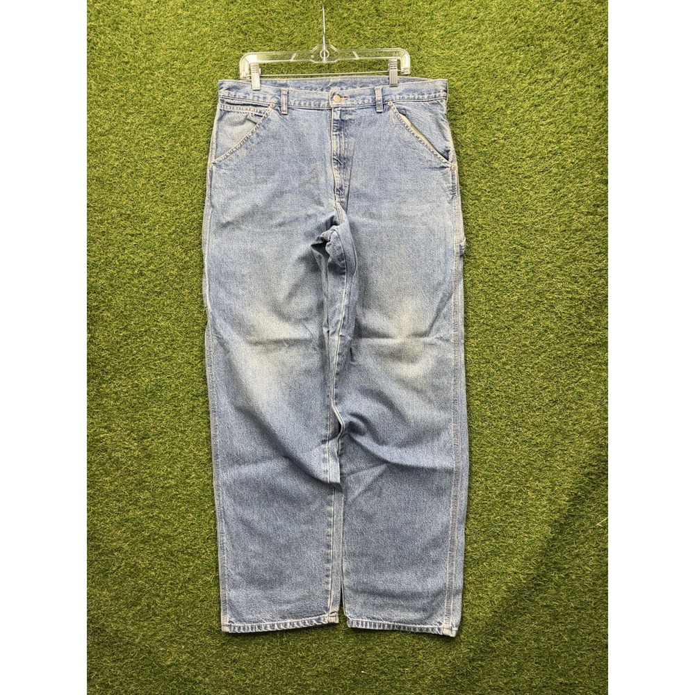 Vintage Wrangler Carpenter Jeans 34x34 Baggy Y2K Blue Hammer Loop Workwear Cargo